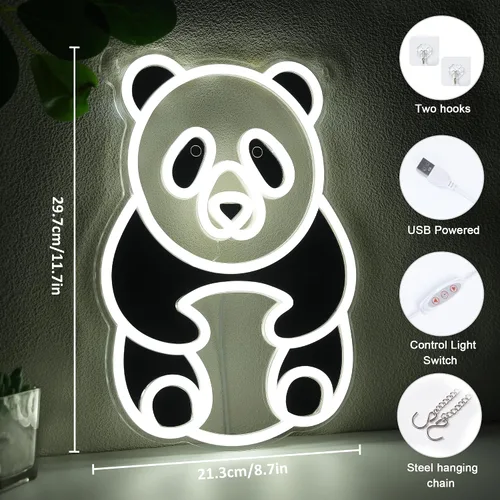 Vista 4 de YuanDian Letrero de neón de panda, luces de neón de animales para dormitorio, sala de estar, decoración de pared, regalos de fiesta de cumpleaños