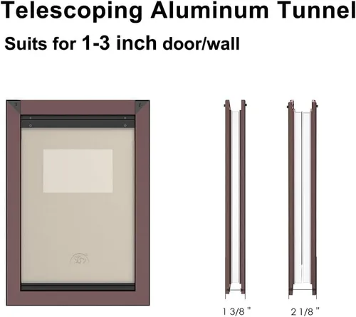 Vista 2 de Puerta de aluminio para perros pequeños para puerta, puerta para perros con 1 solapa manética, 2 paneles de bloqueo deslizantes, puerta