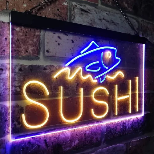 Vista 26 de ADVPRO Sushi Fish Sashimi Restaurant - Letrero de neón LED de doble color, azul y rojo, 12 x 8.5 pulgadas, st6s32-i3334-br