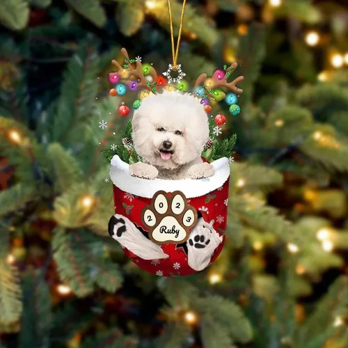 Vista 9 de Adornos personalizados de Pug cervatillo – Decoración personalizada para árbol de Navidad con patas de bolsillo de nieve