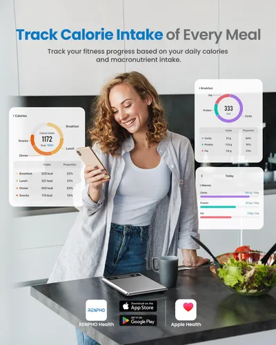 Vista 4 de RENPHO Báscula Digital de Alimentos con Calculadora Nutricional, Báscula Inteligente de Cocina de Alimentos, Báscula de Peso de Alimentos en Gramos