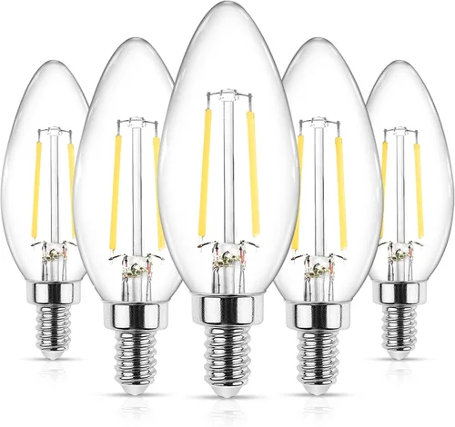Vista 17 de Ascher - E12 - Paquete de 5 bombillos LED clásicos de candelabro de 4 vatios, equivalentes a 40 vatios, luz blanca y cálida de 2700 K, no Blanco