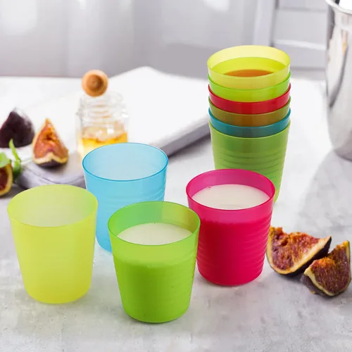 Vista 9 de Dicunoy Paquete de 32 vasos de plástico reutilizables de 8 onzas, vasos pequeños para beber, vasos abiertos de colores irrompibles, vaso de agua