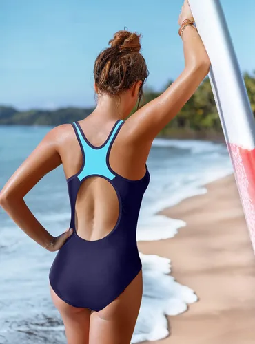 Vista 3 de CharmLeaks - Traje de baño deportivo de una pieza para mujer, con espalda cruzada