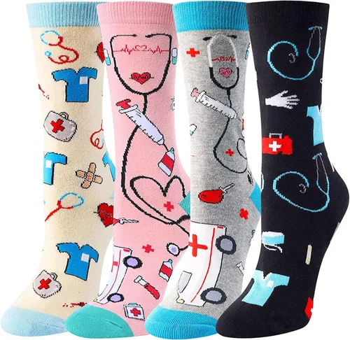 Vista 3 de HAPPYPOP Calcetines divertidos de dentista enfermera médico libros médicos regalos novedosos para amantes de los libros dentistas enfermeras