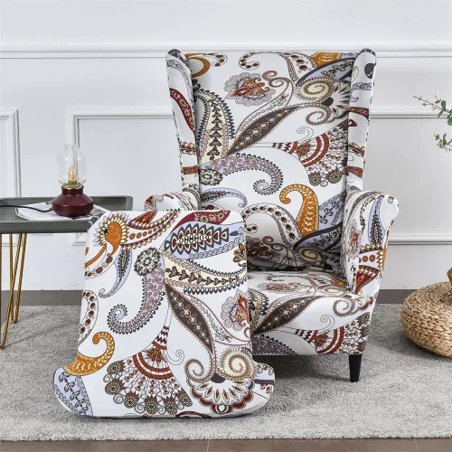 Vista 16 de Fundas para silla Wingback, 2 piezas, fundas elásticas elegantes para silla de ala con parte inferior elástica, protector de muebles para Hojas