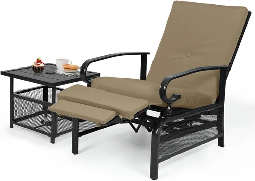 Vista 11 de Oakcloud Sillón Ajustable para Exteriores Silla Reclinable Relajante de Metal para Patio con Cojines Extraíbles (Azul Pavo Real)