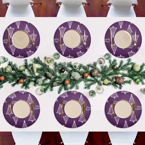 Vista 7 de Trees Christmas Purple Dining Room Table Placemats, Non Slip Washable Dinner Mat for Kitchen Table one sizex4