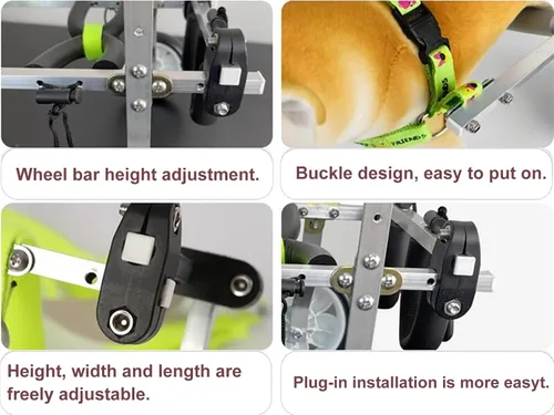 Vista 4 de Silla de ruedas para perro, 2 ruedas, silla de ruedas para mascotas para patas traseras, cochecito ligero para ejercicio de extremidades traseras