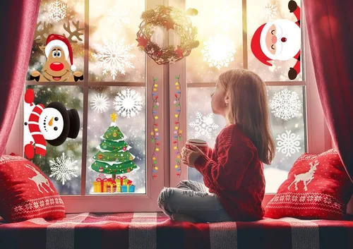 Vista 6 de Funnlot Calcomanías navideñas para ventana, 262 piezas: multicolor, modernas, contemporáneas calcomanías de vinilo para ventanas, vidrio