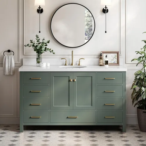 Vista 52 de ARIEL Cambridge tocador de baño con fregadero, madera maciza, encimera y protector contra salpicaduras de cuarzo blanco puro de 1.5 pulgadas