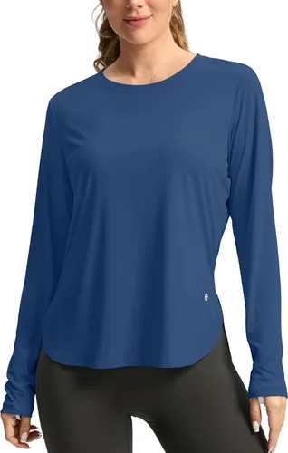 Vista 14 de Camisetas de sol para mujer, con protección ultravioleta FPU 50+, manga larga, ligera, de secado rápido, para entrenamiento, senderismo, para mujer