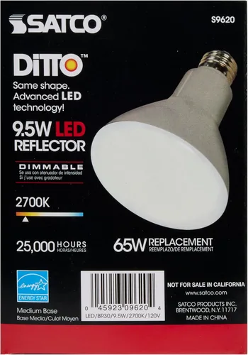 Vista 6 de Satco S9620 - Bombillas reflectoras LED BR30 de 9.5 W, 2700 K, blanco cálido, 750 lúmenes, base media E26, regulable (12 bombillas)