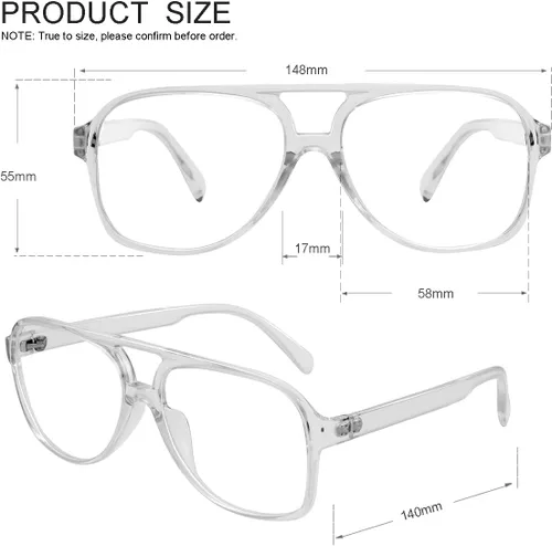 Vista 4 de JOVAKIT Gafas de aviador sin receta para mujeres y hombres, lentes transparentes con montura piloto