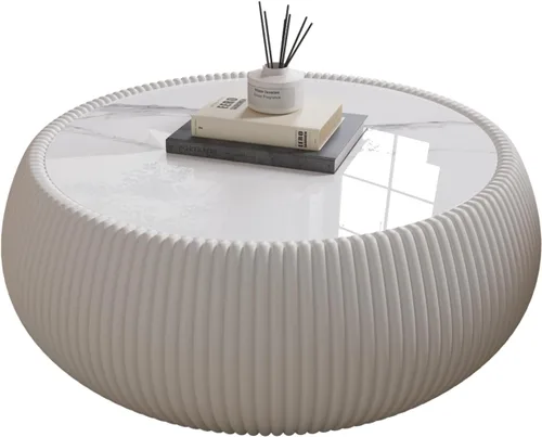 Vista 9 de Mesa de centro redonda de 27.55 pulgadas para sala de estar, mesas modernas, centro pequeño con patrón de mármol superior para apartamento, oficina