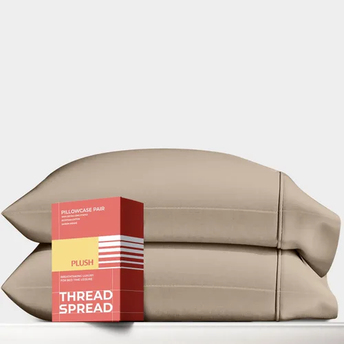 Vista 9 de Thread Spread Fundas de Almohada de Algodón Egipcio 100% Tamaño Estándar/Queen Juego de 2 - Fundas de Almohada Beige Satén de Lujo con Cuenta