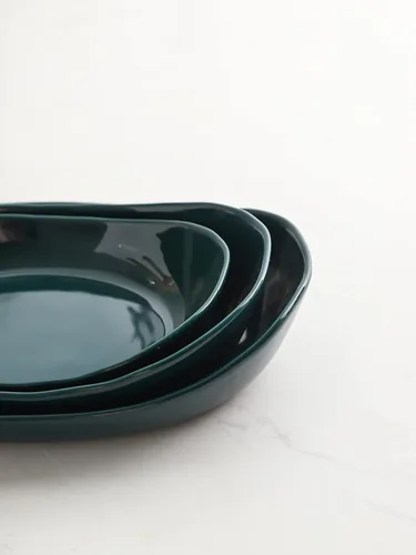 Vista 3 de Cesta de frutas de 3 niveles con soporte de bambú para encimera de cocina, cesta de frutas de cerámica de gran capacidad para almacenamiento