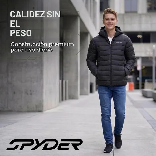 Vista 5 de Spyder Chaqueta acolchada plegable para hombre con capucha, chaquetas de invierno ligeras para hombre Negro