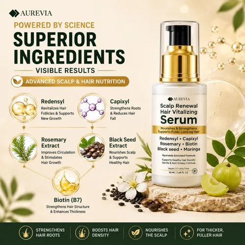 Vista 4 de Suero para el crecimiento del cabello, Redensyl y Capixyl con aceite de romero, biotina y péptidos para adelgazar el cabello y la pérdida