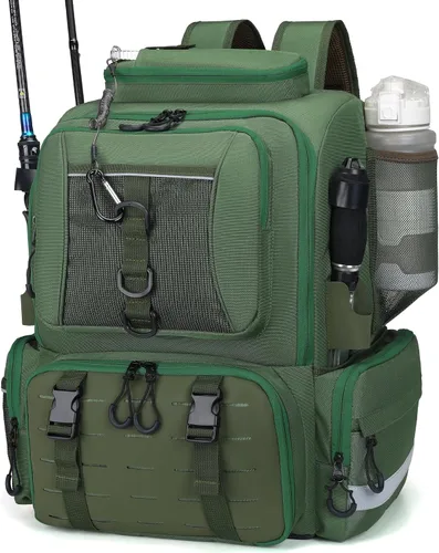 Vista 14 de WANOON Mochila de pesca, bolsa de aparejos, con cajas de aparejos. Bolsa de pesca grande, materiales fuertes
