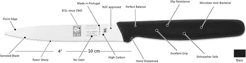 Vista 4 de ICEL Cutlery 241306010-Cuchillo de pelar dentado de 4 pulgadas, negro