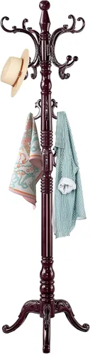 Vista 11 de ZOZOE Percheros, Perchero de madera maciza de pie con 14 ganchos, soporte de perchero con base redonda resistente, soporte de árbol de abrigos