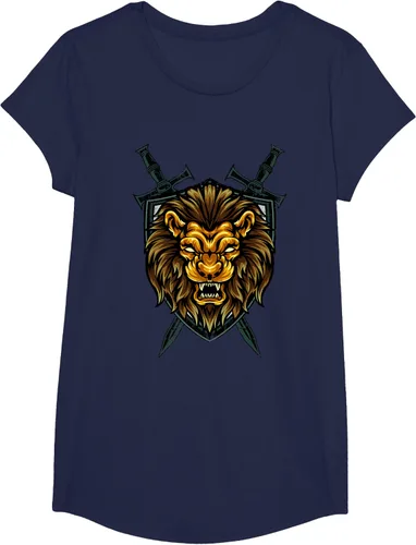 Vista 66 de Camiseta con diseño de caballero medieval renacentista, con diseño de espada de león, Negro, S