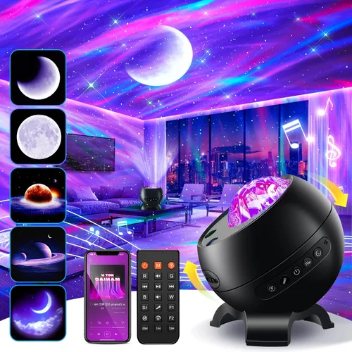 Vista 9 de Iceberg - Proyector de luces del norte, proyector de galaxia blanca con altavoz Bluetooth y 15 ruidos blancos, luz Aurora con base desmontable, más