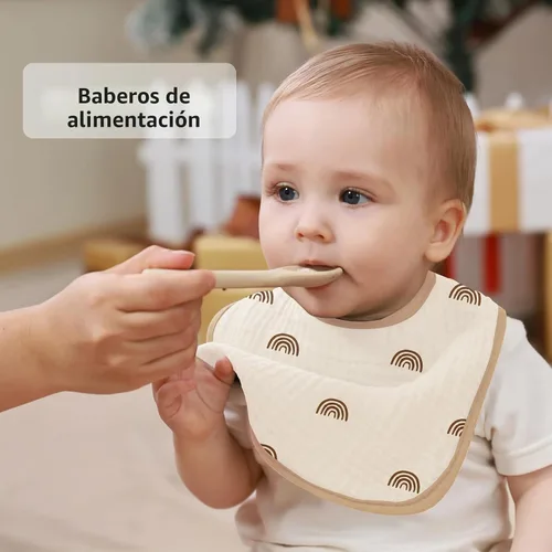 Vista 2 de Baberos tipo bandana para bebé, paquete de 6 unidades impermeables para niños pequeños, baberos suaves de algodón absorbente para comer, babear