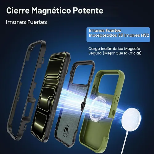 Vista 5 de M MYBAT PRO Funda para iPhone 17 Pro con funda de clip para cinturón, [compatible con Magsafe] con protector de pantalla, anticaídas, a prueba