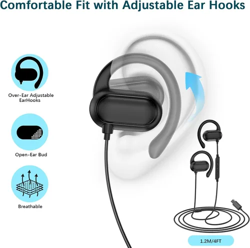 Vista 4 de Auriculares USB C de oreja abierta para Samsung S26 Ultra S25 FE S23 A17 Negro