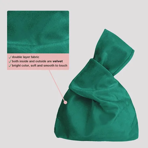 Vista 5 de Muka Bolso de pulsera con nudo de terciopelo, estilo japonés, bolso de nudo de lujo, bolsa de noche para mujer