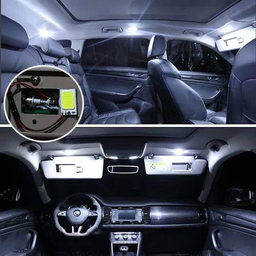 Vista 2 de YM E-Bright Paquete de 4 lámparas LED COB 18-SMD súper blancas con panel de cúpula para el interior del automóvil, placa de lectura