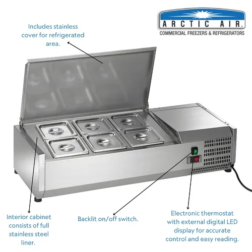 Vista 2 de Arctic Air ACP40 - Estación de mesa refrigerada para sándwich/ensalada de 40 pulgadas, 6 sartenes, acero inoxidable, 115 V