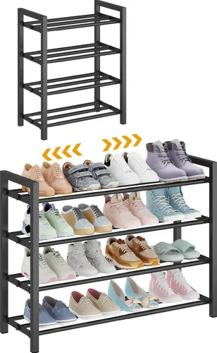 Vista 9 de Detsuk estante de zapatos ampliable de 2 niveles (44.5 cm-78 cm) – Estante organizador de zapatos ajustable de metal resistente para armario