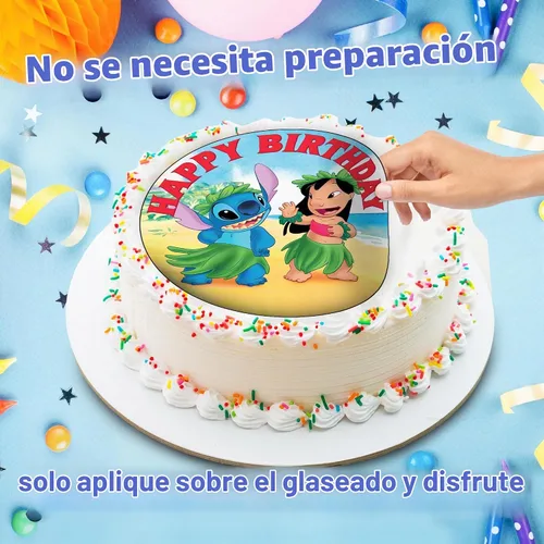 Vista 4 de Decoración para tarta de Lilo y Freind de 7.5 pulgadas – Decoración redonda comestible para tarta de cumpleaños, pastel de cumpleaños