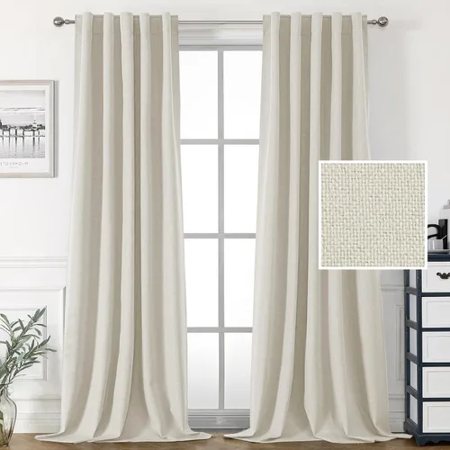 Vista 12 de H.VERSAILTEX Cortinas 100% opacas con aspecto de lino para dormitorio, cortinas de bloqueo de luz con doble cara de lino con pestaña trasera