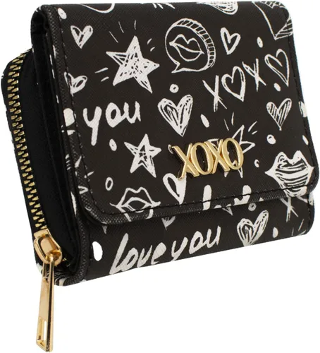 Vista 3 de XOXO Cartera para mujer Mini Saffiano con cremallera alrededor y correa cruzada de cadena Estampado Graffeti Blanco S Cartera con cremallera