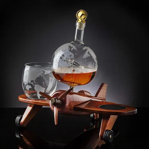 Vista 7 de Godinger - Juego de decantador de whisky, globo de avión con 2 vasos, regalo de aviación