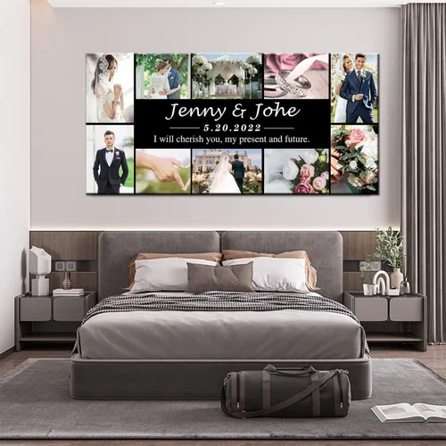Vista 2 de Personaliza tus fotos sobre lienzo, impresiones artísticas personalizadas para pared, fotos familiares, de boda, bebé, mascota, collage de múltiples