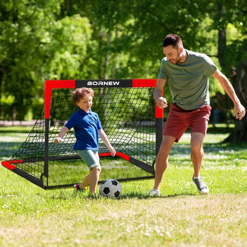 Vista 5 de BORNEW Paquete de 2 porterías de fútbol – Porterías de fútbol para patio trasero e interior para niños, 6 x 4 / 4 x 3 pies, juego de redes de fútbol