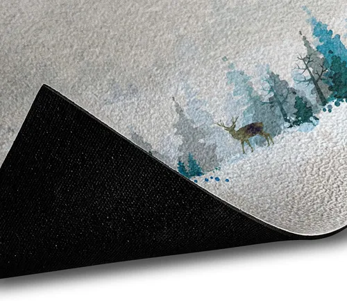 Vista 4 de Ambesonne Tapete de Navidad, estilo acuarela, paisaje de invierno en el valle con efectos de sombra, impresión artesanal, tapete decorativo