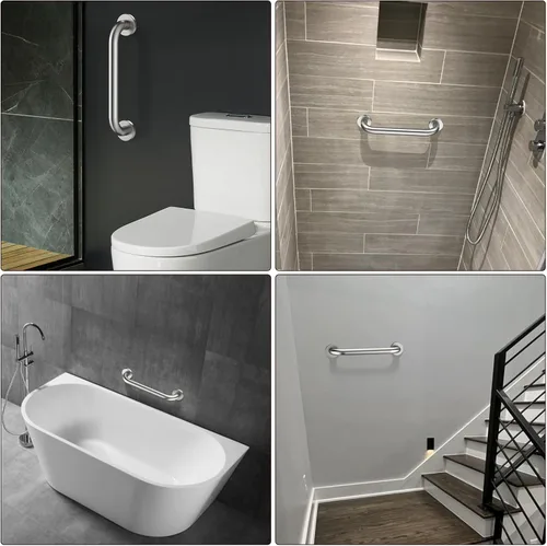 Vista 7 de Paquete de 2 barras de regadera de 16 pulgadas con diámetro de 1.25", ZUEXT Acero inoxidable satinado cepillado en color níquel, barra de agarre