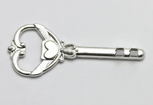 Vista 2 de 100 piezas de abrebotellas de plata multifunción y soporte para tarjetas de lugar, esqueleto antiguo, llave en forma de corazón, recuerdo de boda
