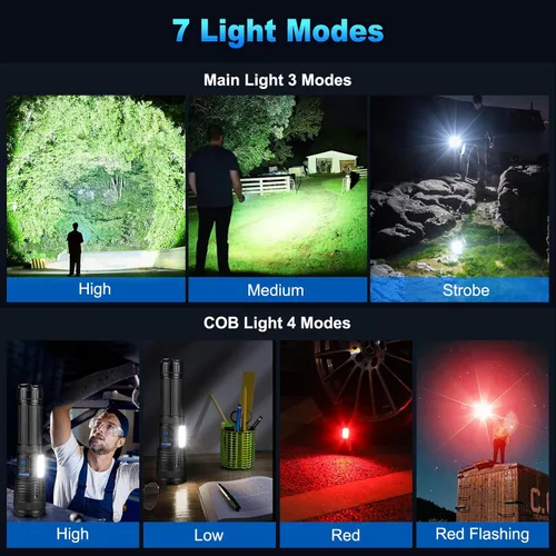 Vista 3 de KINGCAESAR - Linternas de 90,000 lúmenes altos, paquete de 2, linterna recargable ultra brillante con 7 modos de luz, luz LED con alta potencia