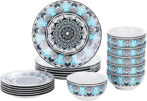 Vista 40 de VEWEET Annie - Vajilla de porcelana para 6 personas, 30 piezas, con platos y tazones, incluyendo cena, postre, sopa, tazas y platillos