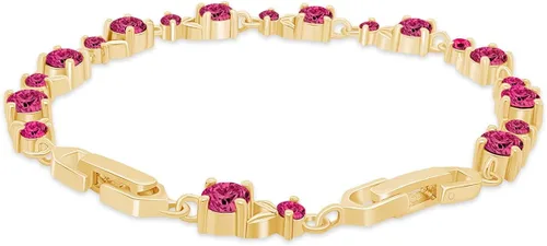 Vista 2 de AFFY Pulsera de tenis con forma de hoja de oro amarillo de 14 quilates, granate