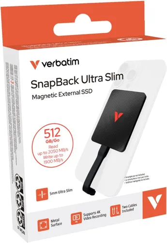 Vista 13 de Verbatim SSD portátil Snapback Ultra Slim de 512 GB, compatible con USB-C