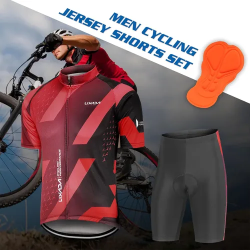 Vista 10 de Lixada Camiseta de ciclismo para hombre de manga corta con pantalones cortos acolchados de secado rápido para verano, ropa corta para bicicleta