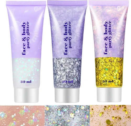 Vista 33 de Go Ho Brillantina azul para rostro y cuerpo, pintura facial azul de Halloween, gel brillante de sirena, lentejuelas gruesas holográficas para ojos